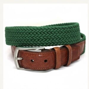Torino Men's Green Knit Woven Stretch Belt Sz 38 69503 USA Italian Leather GOLF